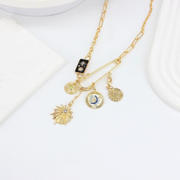 Gold Charm Necklace for Women Detachable Evil Eye Coin Jewelry Gift - Picture 4 of 6